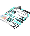 165 Piece Household Tool Set With Bag In Turquoise Featuring Hammer Pliers Screwdrivers Level Hex Keys Saw And Picture Hanging Kit