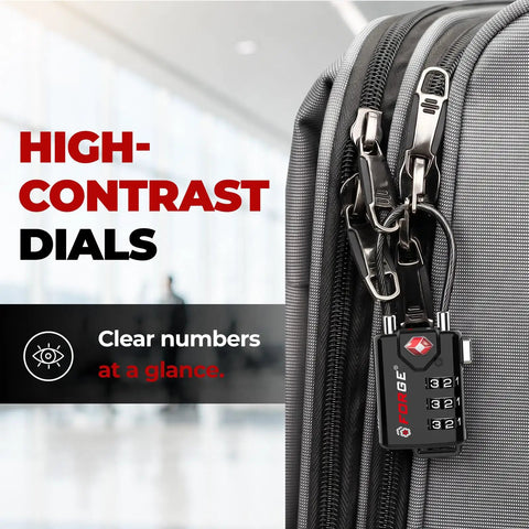 Tsa Approved Travel Luggage Cable Locks Built Solid With Heavy Duty Alloy Design And Smart Open Alert Mechanism To Keep Your Gear Locked Down Tight Black Two Pack with high-contrast dials.