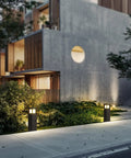 Go-To IP54 Waterproof Outdoor Bollard Path Light, 32-Inch Black LED Lamp, 3000K Warm White, illuminating driveway at night