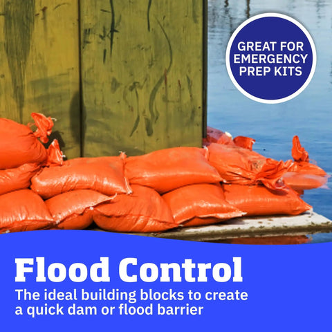 Heavy Duty Sand Bags With Tie Strings For Flood Control, Woven Polypropylene Sandbags, 50 Lb Capacity, 14x26 Inches, orange barrier