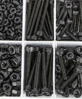 Massive 1260 Piece Metric Bolt Kit With M2 M3 M4 Fasteners, 21 Sizes From 4mm To 30mm, Alloy Steel Hex Bolts Nuts Washers Set For DIY Projects And Repairs, Built Tough For Everyday Fixes, black alloy steel bolts and nuts in organizer tray