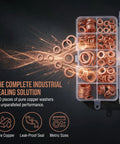 200 Piece Copper Crush Washer Set Metric Assortment With 9 Sizes For Oil Water And Fuel Lines Durable Copper Flat Washers With High Conductivity And Heat Tolerance Seals Tight And Prevents Leaks For DIY Projects., 200-piece copper washer assortment in organizer case, metric sizes