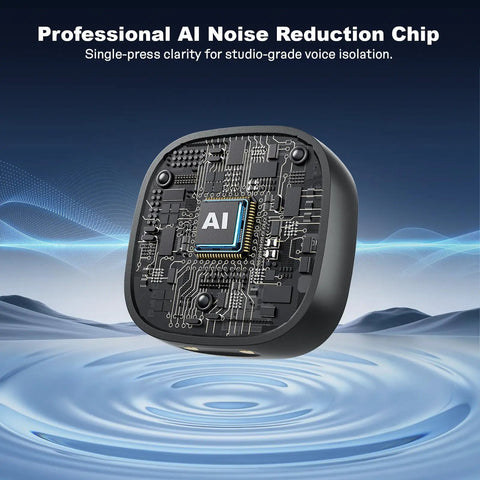 Close-up of AI chip from AI Noise Reduction Wireless Lavalier Mic With USB C For Android And iPhone 15 16 17 Magnetic Clip On.