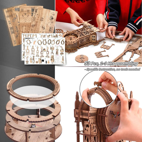 DIY 3D Wood Puzzle LED Tower Clock Kit For Desktop Building Blocks Steampunk Style Architectural Clock Model with hands assembling