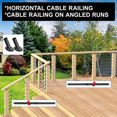 Heavy Duty Black Stainless Steel Swage Lag Screws For Wood Posts One Eighth Inch Deck Cable Railing Kit installation example.