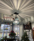 Wood Bead Chandelier Pendant Lights In Gray Blue Finish, Retro Vintage Rustic Kitchen Ceiling Lamp, casting light pattern