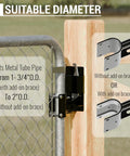 Heavy Duty Two Way Farm Gate Latch Lockable Livestock Latch Anti Rust Steel Ranch Fence Hardware Built Tough As Nails To Keep Your Cattle Locked Down Securely 1 Pack with fitting details for metal tube pipe.