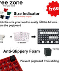 Four Piece Bit Organizer Set With 158 Hole Bit Storage showing size indicators and anti-slippery foam features.
