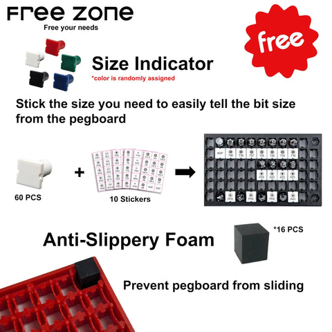 Four Piece Bit Organizer Set With 158 Hole Bit Storage showing size indicators and anti-slippery foam features.