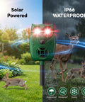 Solar Powered Ultrasonic Animal Repellent With Motion Sensor And LED Flashing Lights For Outdoor Yards Waterproof Device To Repel Deer Coyotes Raccoons And Cats in rainy garden