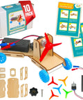 Motorized Fan Powered STEM Racers Kit For Ages 8 And Up Build And Race 10 Cars Hands On Learning For STEM Club And After School, 10-pack wooden kit