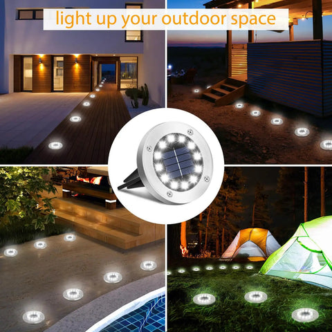 12 LED Solar Ground Lights Waterproof In Ground Disk Pathway Lights For Yard Garden Lawn Patio Walkway Pool 8 Pack White