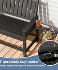 Tough As Nails Two Seater Outdoor Bench With Cup Holder Crafted From Premium Fade Resistant Hdpe For Patios Yards And Decks Handles Up To 660 Pounds Easy Clean All Weather Hangout Spot In Black featuring a concealed 90° rotating cup holder.