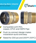 1 Inch MNPT Push To Connect Brass Plumbing Fitting For PEX Copper CPVC PE RT HDPE Pipe With No Tools Required Quick Connect