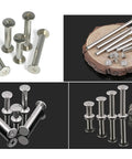Straight Up Badass 160 Piece Chicago Screw Assortment Nickel Plated M5 Extension Binders on a wooden surface.