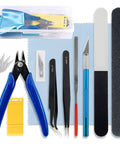11 Piece Model Tools Kit For Hobbyists And Model Builders Pro Grade Craft Set with pliers, tweezers, files, blades, and box