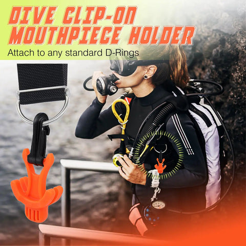 Diver using Scuba Octo Plug Two Pack Regulator Octopus Retainer Mouthpiece Holder with black clip on BCD