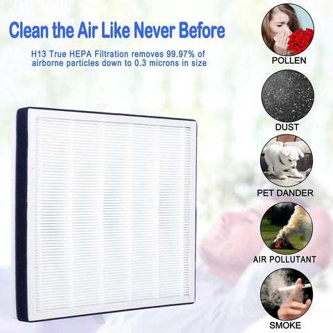 Two Pack Premium Top-Notch H13 3-In-1 Replacement Filter Set For RENPHO Air Purifiers RP-AP001 RP-AP001S RP-AP002 with filtration info