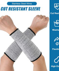 Cut Resistant Arm Sleeves Level 5 For Men And Women, Built Tough Arm Protectors, showing arms crossed wearing black gray sleeves.