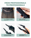 Pro Grade Keratin Fusion Tool For Hair Extensions With Slim Long Heating Plates Adjustable Temperature Rapid Heat Up shown in use and features