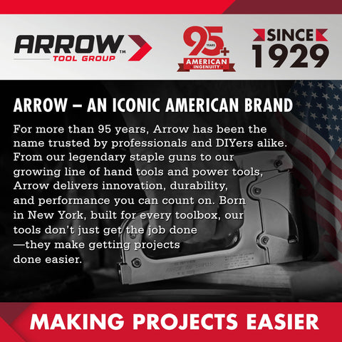 Image celebrating Arrow Tool Group's 95+ years of innovation and durability in the American market since 1929.