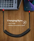 Coiled USB C To USB C Car Cable 3ft 2 Pack Fast Charge And Data Transfer Spring Loaded USB C Charger Cord shown connecting phone and laptop