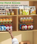 360 Degree Rotating Lazy Susan Can Organizer For Pantry Storage, Holds Twenty Six Cans, Black Smooth Spin Kitchen Rack in cabinet.