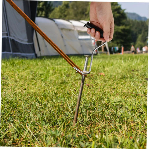 Using Tent Stake Puller Tool For Camping Peg Remover And Extractor on grass, lightweight portable design for outdoor setups