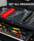 Magnetic Modular Wrench Organizer Set For Tool Drawers with red finish holding metric and SAE wrenches in tool drawer