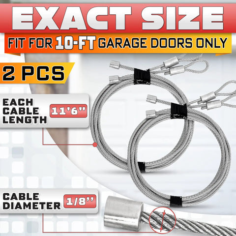 Heavy Duty Galvanized Garage Door Cables Built Like A Tank For Standard Torsion Systems 11 Feet 6 Inches Long Fits 10 Foot Doors Durable Wire Rope Replacement Pack Of Two close-up.