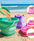 3 Piece Collapsible Beach Bucket Set With Shovels Foldable Sand Toys For Kids Travel Beach Gear Outdoor Summer Fun Purple Pink Blue