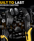 Exploded view of Pro Grade Dope Crimp Tool Kit For Mini-Fit Jr Connectors with 22 pin range, showing components and features.