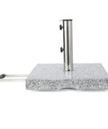 Side view of Mojave Outdoor Granite And Stainless Steel Umbrella Base Natural Grey Built To Last Heavy Duty 60 Pound Square Patio Stand