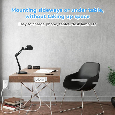 Power Strip With USB Ports, Wall Mountable Surge Protector, 2 AC Outlets And 2 USB Charging Ports, Flat Plug, under desk