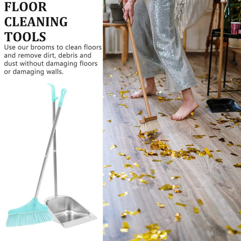 Heavy Duty Broom And Dustpan Set With Stand Up Broom Stainless Steel Anti Wind Dustpan For Home And Office Cleaning Easy Breezy Storage Lightweight And Durable For Quick Cleanups, broom and dustpan cleaning floor