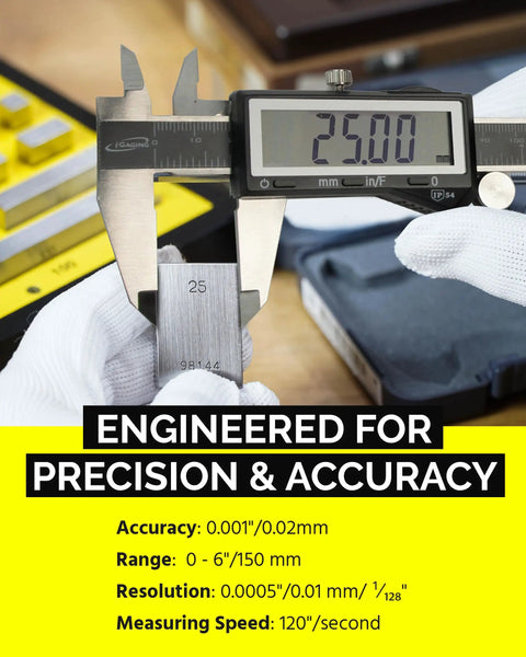 Big Read Digital Caliper 0 To 6 Inches With Inch Metric Fractions Display Stainless Steel Body IP54 shown measuring depth