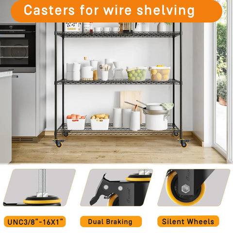 Top Shelf Two Inch Caster Wheels With Dual Locking Mechanism And Pedal Brake Swivel Casters Set Of Four Heavy Duty Rig for wire shelving in kitchen.