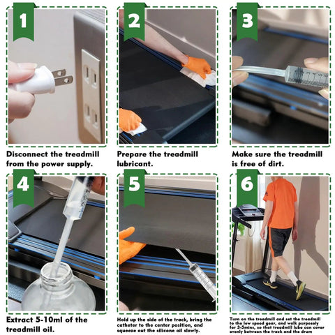 Step-by-step instructions for applying Silicone Treadmill Lubricant 500ml For Smooth Quiet Belt Ride High Temperature Resistant Oil.
