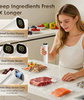Woman using Boss Level Handheld Vacuum Sealer For Food With Sixty To Eighty Kilopascals Of Industrial Grade Suction And LED Pressure