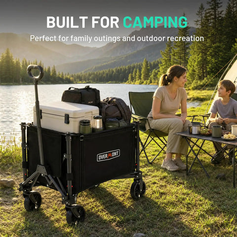 Ultra Light Collapsible Wagon Cart with All Terrain Wheels for everyday use camping scene by lakeside