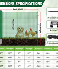Heavy Duty 3x50 Ft Temporary Fence Kit For Backyard Pets And Poultry with mesh dimensions and accessories shown