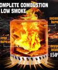 Flames in a smokeless Tabletop Fire Pit Portable Camping Stove 9.5 X 8.6 Inch Stainless Steel, showing combustion levels.