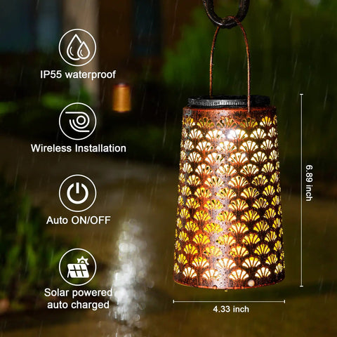 Outdoor Solar Lanterns 4 Pack Hanging Garden Lights Waterproof Metal Yard Pathway Landscape Decor Lamps With 2 Lighting Modes