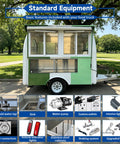 10 Foot Green Food Cart Trailer With Pullout Awning, Turnkey Grub Getter For Urban Hustlers, Dot Certified Mobile Kitchen Setup showing standard equipment features.