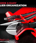 Red pliers rack organizer holding pliers, anti-slip coating, for toolbox drawer storage, fits 16 pliers, pro grade build