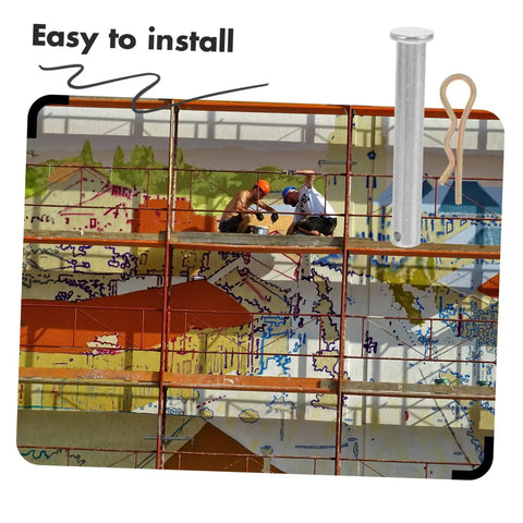 Heavy Duty 10 Pack Scaffolding Couplings With Clips And Fixed Inserts Welding Fixing Pegs Galvanized And Rust Resistant Quick Assembly, shown on construction site with two workers.