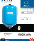 5.3 Gal Inline Pressure Tank For Jet Pump Systems with replaceable bladder, no water to metal contact, steel build, corrosion free