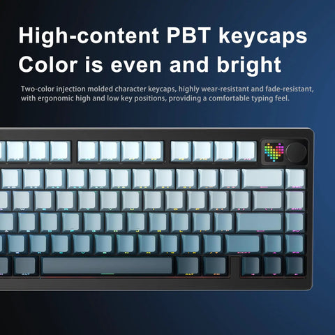 Hella Creamy 75 Percent Layout Wireless Mechanical Keyboard With Hot Swappable Switches And Premium Pbt Keycaps showing bright PBT keycaps and rotary dial.