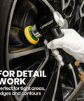 Detail work with Mini Orbital Air Sander Kit For Two Inch And Three Inch Sanding, Pneumatic Power Tool on car wheel