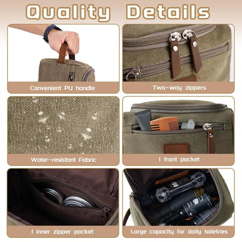 Rugged Mountain Pattern Toiletry Bag For Men With Large Capacity Water Resistant And Waterproof Zippered Compartments Separate Toiletries Pocket Canvas Dopp Kit For Travel Camping Gym Green